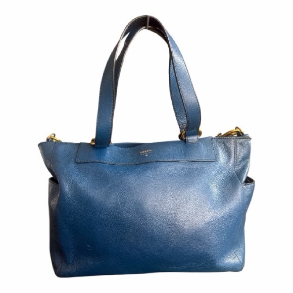 Fossil Navy Leather Shoulder Bag With Strap - Picture 2 of 12